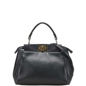 FENDI Peekaboo Handbag Black Leather